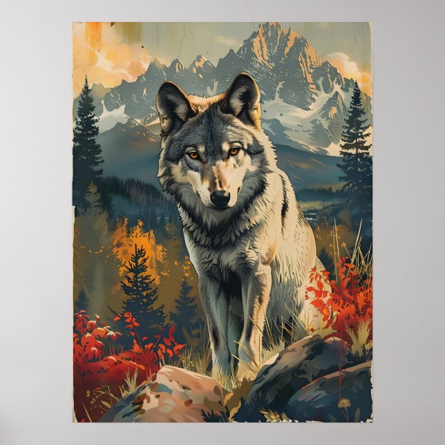 Poster Retrato Vintage do Lobo (Frente)