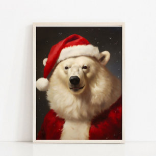 Poster Retrato Vintage do Natal Urso Polar Papai Noel Vic