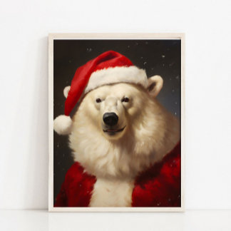 Poster Retrato Vintage do Natal Urso Polar Papai Noel Vic