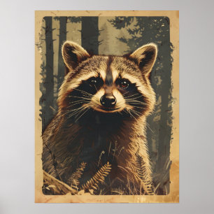 Poster Retrato Vintage do Raccoon