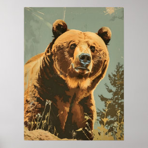 Poster Retrato Vintage do Urso Marrom