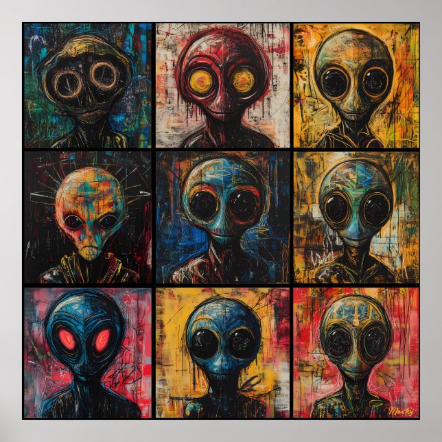 Poster Retratos Alienígenas Abstratos em grade popart de  (Frente)