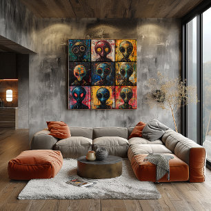 Poster Retratos Alienígenas Abstratos em Graffiti popart 