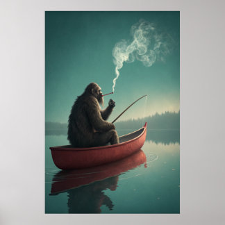 Poster Retretação da pesca serena de Bigfoot: lago místic