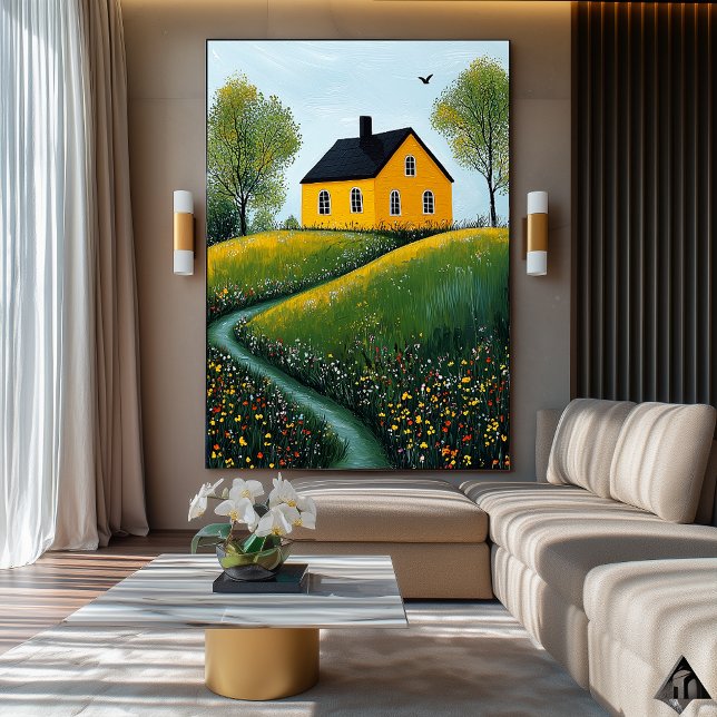 Poster Retretação de algodão ouro - Naïf Cozy Countryside (Criador carregado)