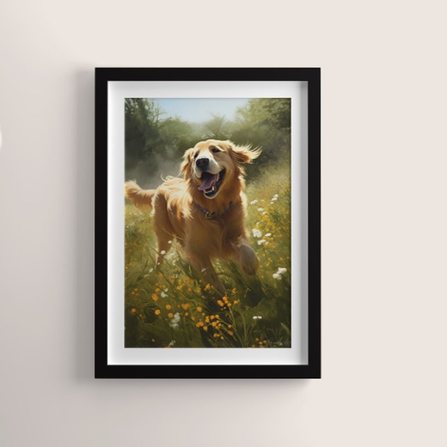 Poster Retriever de ouros em um campo iluminado por sol (Criador carregado)