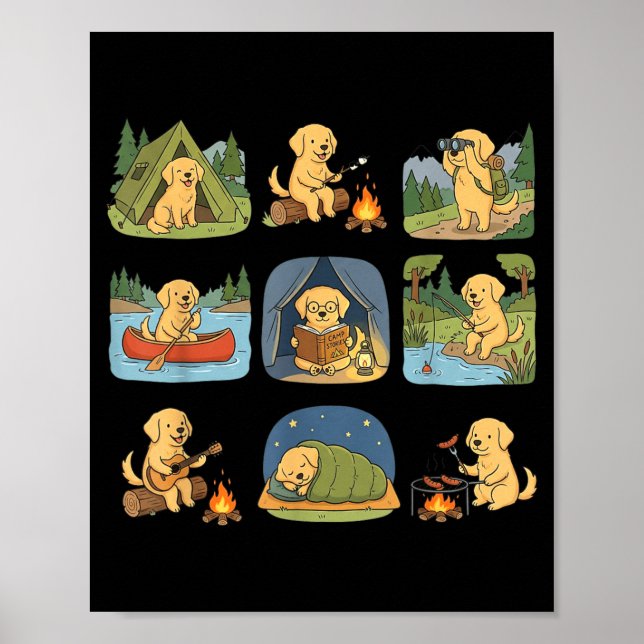 Poster Retriever Dourado Acampando Cachorro Fofo Caminhan (Frente)