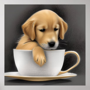 Poster Retriever Ouro de Bebê em uma taça de chá