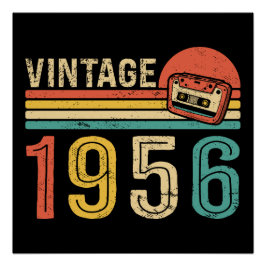 Pôster Retro 1956 Birthday Idea Music Cassette Tape Bday