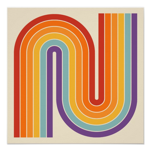 Pôster Retro 1970s Style Arched Stripes Geometric Pattern (Frente)