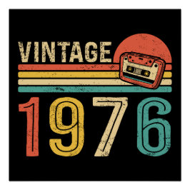 Pôster Retro 1976 Birthday Music Cassette Tape 50th Bday