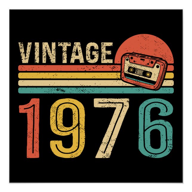 Pôster Retro 1976 Birthday Music Cassette Tape 50th Bday (Frente)