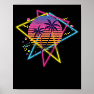 Poster Retro 1980s 1990s Vaporwave Palm Trees Sunset