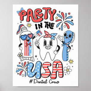 Poster Retrô 4 De Julho Festa Na Esquadra Dental Nos Eua