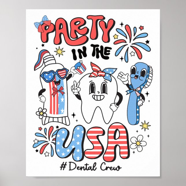 Poster Retrô 4 De Julho Festa Na Esquadra Dental Nos Eua  (Frente)