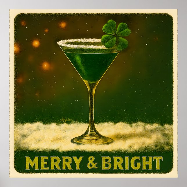 Poster Retro 50s 4 Leaf Clover Irish Christmas Martini (Frente)