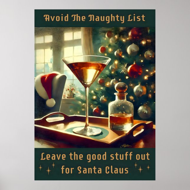 Poster Retro 50s Avoid The Naughty List Christmas Martini (Frente)