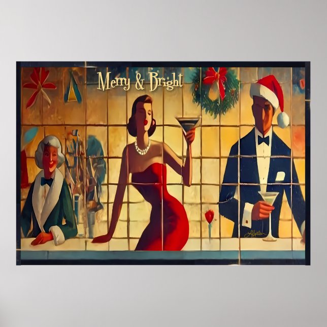 Poster Retro 50s Christmas Eve Bar Last Call Martini (Frente)