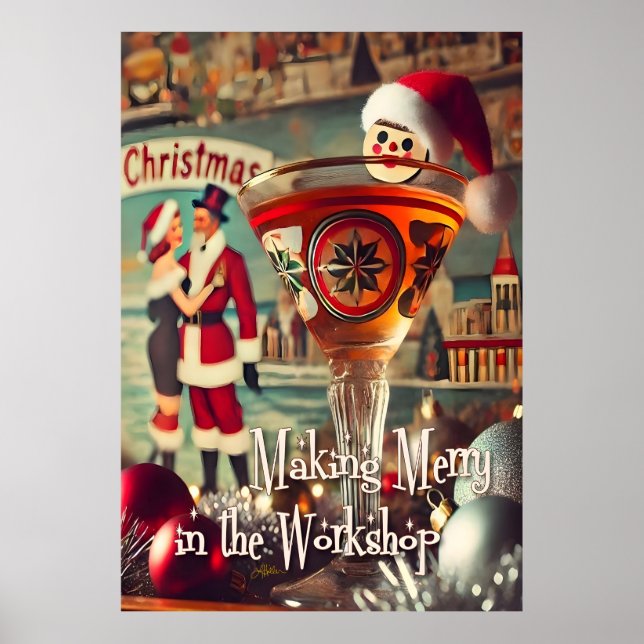 Poster Retro 50s Cocktail Making Merry Christmas Workshop (Frente)