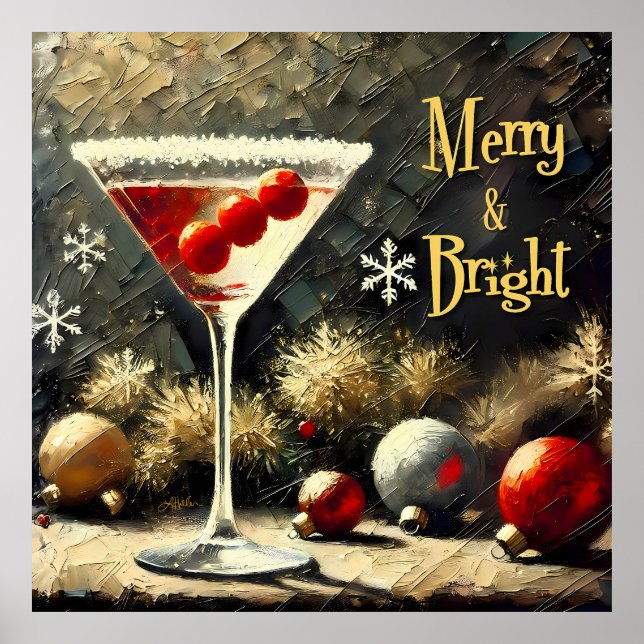 Poster Retro 50s Cranberry Triplo Martini de Natal (Frente)