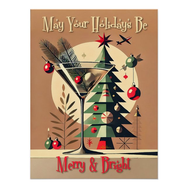 Pôster Retro 50s Jet Set Christmas Tree Martini (Frente)