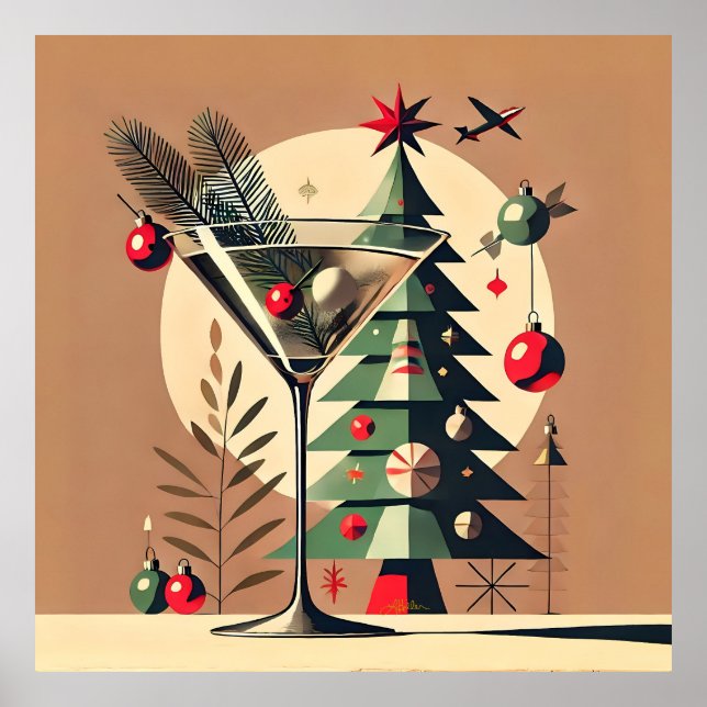 Poster Retro 50s Jet Set Martini de Natal Árvore (Frente)