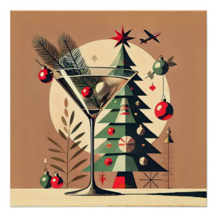 Pôster Retro 50s Jet Set Martini de Natal Árvore de Natal
