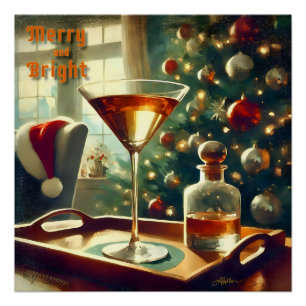 Pôster Retro 50s Manhattan Martini Para Papai Noel