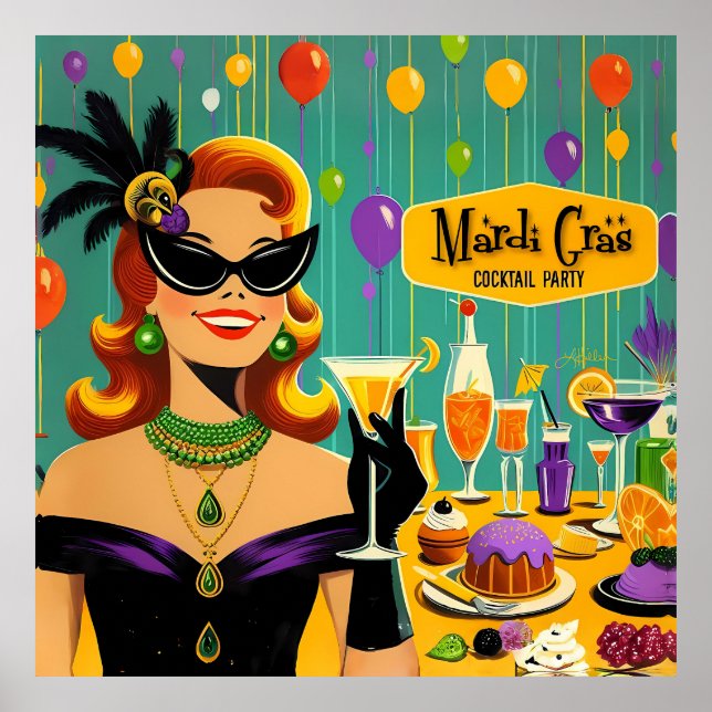 Poster Retro 50s Mardi Gras Cocktail Party (Frente)