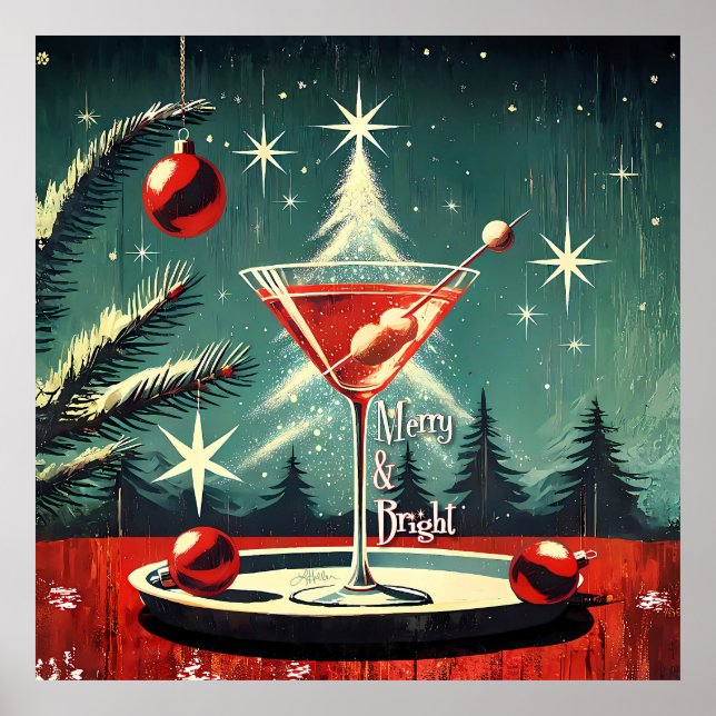Poster Retro 50s Snow Flurry Christmas Tree Martini (Frente)