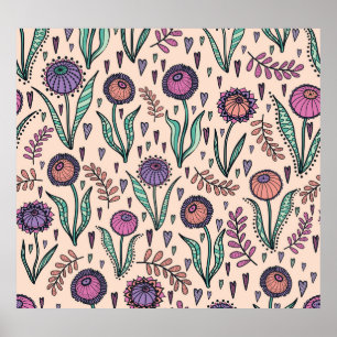 Poster Retro 60s Floral: Padrão de decoração inicial