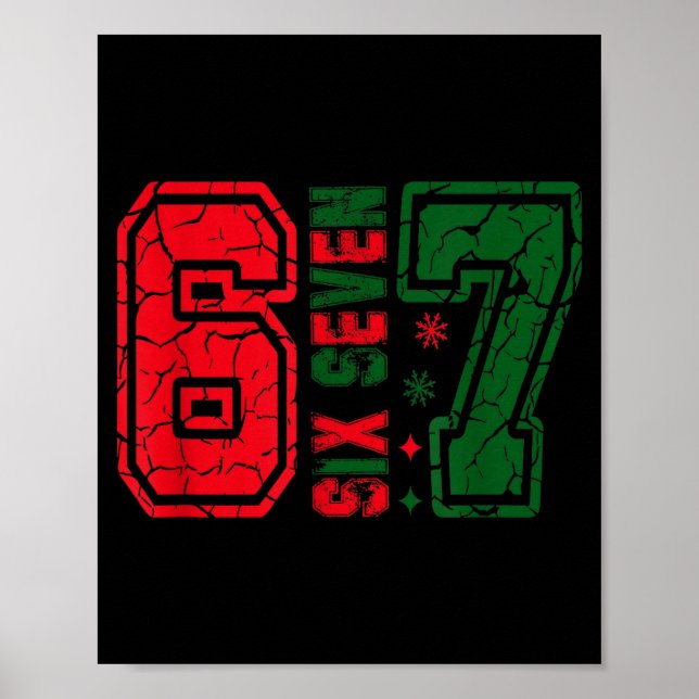 Poster Retro 67 Divertido Seis Sete Meme 6 7 Número Natal (Frente)