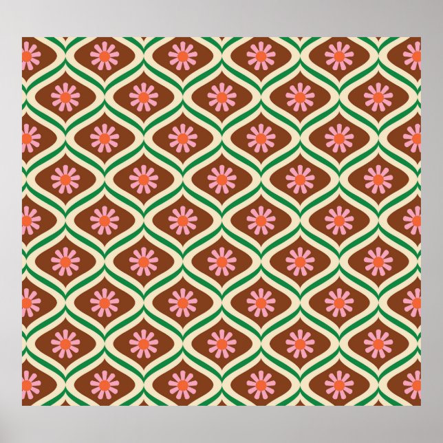 Poster Retro 70s: Padrão Floral Vintage (Frente)