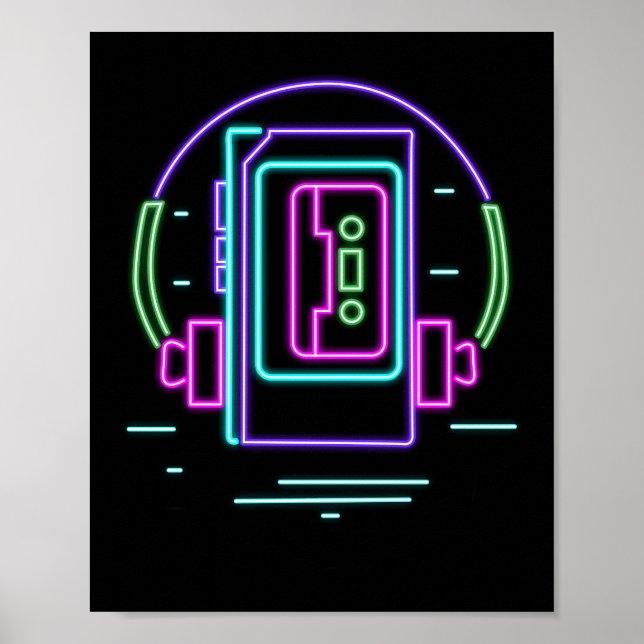 Poster Retro 80s 90s Neon Walkman (Frente)