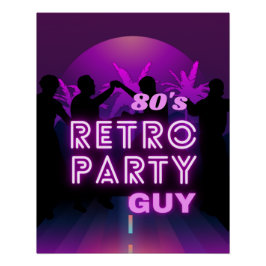Pôster Retro 80s Disco Dance Party Neon Purple Funky