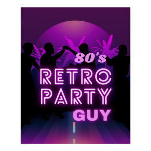Pôster Retro 80s Disco Dance Party Neon Purple Funky