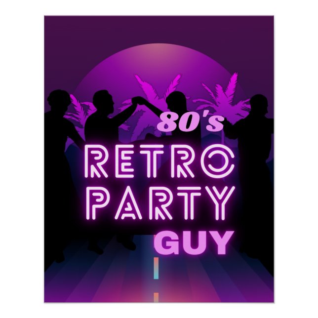 Pôster Retro 80s Disco Dance Party Neon Purple Funky (Frente)