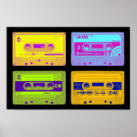 Poster Retro 80s Pop Art Cassette Tapes<br><div class="desc">Back in the eighties everyone was wearing headphones and listening to their music on a portable cassette player. Insert your cassette and you had music anywhere anytime, until Side A came to an end and the tape had to be turned over to Side B. People could even make your own...</div>