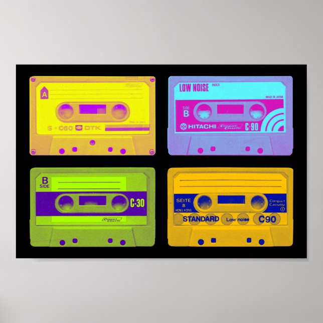 Poster Retro 80s Pop Art Cassette Tapes (Frente)