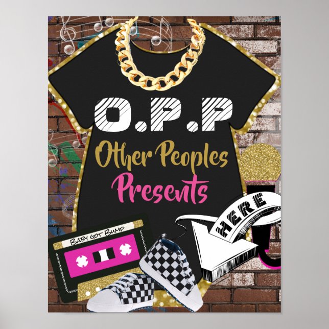 Poster Retro 90 Hip Hop cor-de-rosa|Dourado sinal de Mesa (Frente)