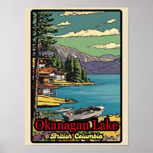 Poster Retro a paisagem do Lago Okanagan cômica 70