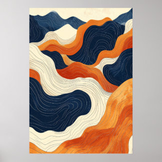 Poster Retro Abstract Topographic Contour Line Art Vintag