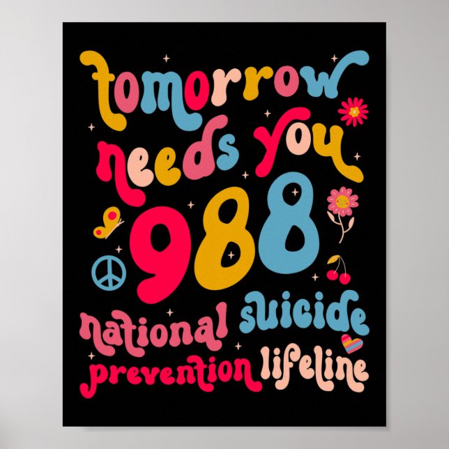 Poster Retro Amanhã Precisa De 988 Para A Prevenção Do Su (Frente)