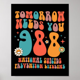 Poster Retro Amanhã Precisa De 988 Para A Prevenção Do Su