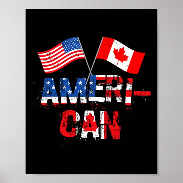 Poster Retro Ameri-can Canada Usa Flag Patriotic Canadian (Frente)