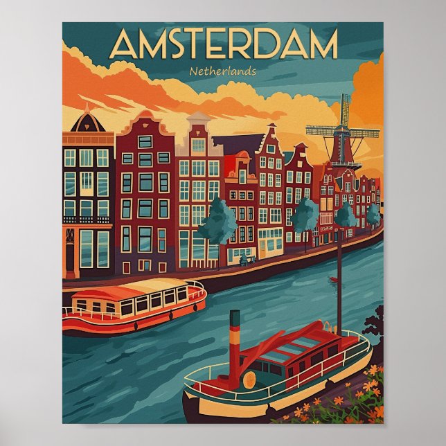 Poster Retro Amsterdam, Países Baixos (Frente)
