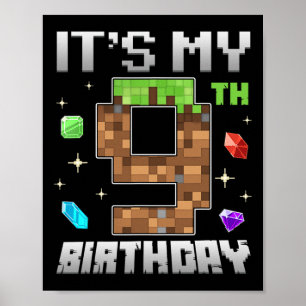 Poster Retro Aniversário de 9 anos Menino Nível 9 Video G
