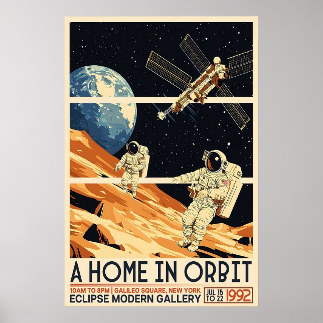 Poster Retro Astronauts in Space Print Mid-Century Modern (Frente)
