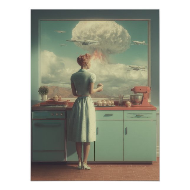 Pôster Retro Atomic Kitchen Surreal Art (Frente)