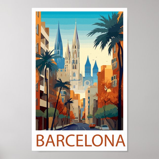 Poster Retro Barcelona Vintage Travel Illustration (Frente)